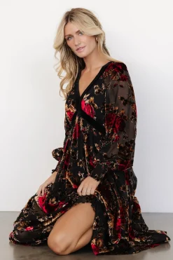 Baltic Born Adele Velvet Dress | Black + Rose Floral