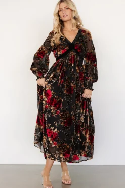 Baltic Born Adele Velvet Dress | Black + Rose Floral