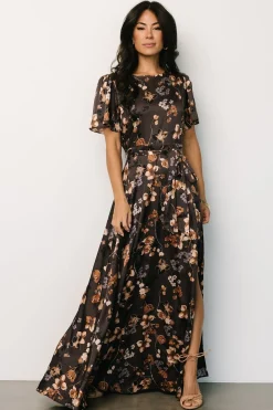 Baltic Born Agnes Satin Maxi Dress | Brown Floral
