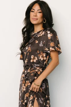 Baltic Born Agnes Satin Maxi Dress | Brown Floral