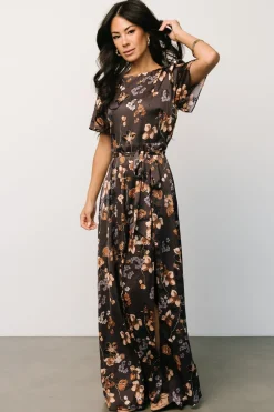 Baltic Born Agnes Satin Maxi Dress | Brown Floral