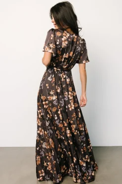 Baltic Born Agnes Satin Maxi Dress | Brown Floral