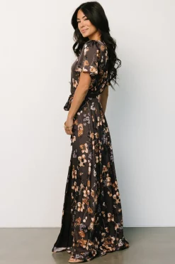 Baltic Born Agnes Satin Maxi Dress | Brown Floral