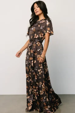 Baltic Born Agnes Satin Maxi Dress | Brown Floral