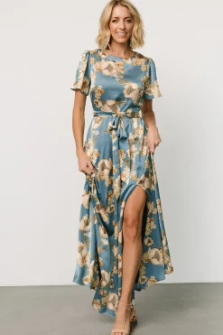 Baltic Born Agnes Satin Maxi Dress | Blue + Gold