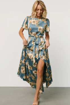 Baltic Born Agnes Satin Maxi Dress | Blue + Gold