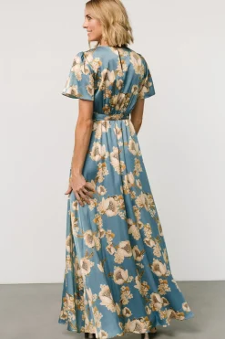 Baltic Born Agnes Satin Maxi Dress | Blue + Gold
