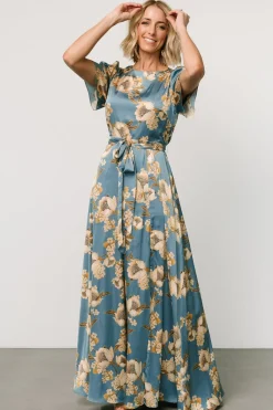 Baltic Born Agnes Satin Maxi Dress | Blue + Gold