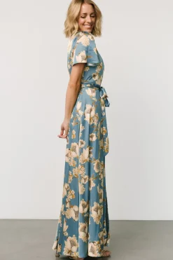 Baltic Born Agnes Satin Maxi Dress | Blue + Gold