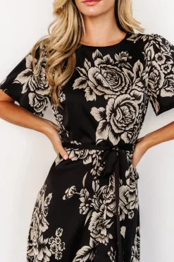 Baltic Born Agnes Satin Maxi Dress | Black + Cream Floral