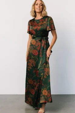 Baltic Born Agnes Satin Maxi Dress | Dark Green Floral
