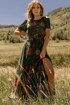 Baltic Born Agnes Satin Maxi Dress | Dark Green Floral
