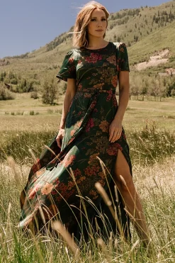 Baltic Born Agnes Satin Maxi Dress | Dark Green Floral