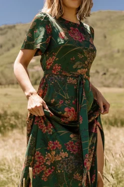 Baltic Born Agnes Satin Maxi Dress | Dark Green Floral