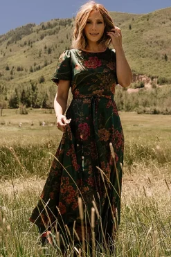 Baltic Born Agnes Satin Maxi Dress | Dark Green Floral
