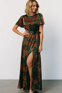 Baltic Born Agnes Satin Maxi Dress | Dark Green Floral