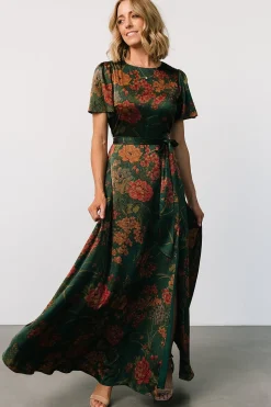 Baltic Born Agnes Satin Maxi Dress | Dark Green Floral