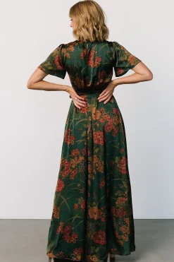 Baltic Born Agnes Satin Maxi Dress | Dark Green Floral