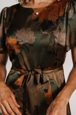 Baltic Born Agnes Satin Maxi Dress | Olive Floral