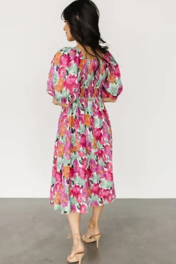 Baltic Born Aimee Puff Sleeve Midi Dress | Pink Multi