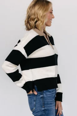 Baltic Born Alec Striped Sweater | Black + Ivory