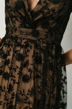 Baltic Born Alexa Embroidered Sequin Maxi Dress | Black + Nude