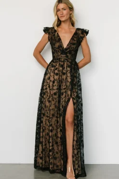 Baltic Born Alexa Embroidered Sequin Maxi Dress | Black + Nude