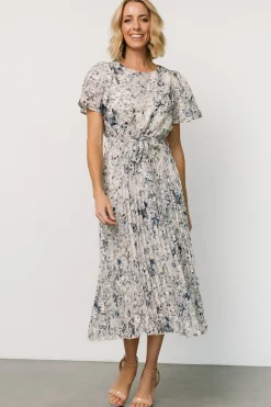 Baltic Born Alexandra Pleated Dress | Off White + Blue