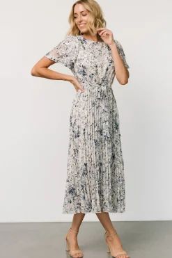 Baltic Born Alexandra Pleated Dress | Off White + Blue