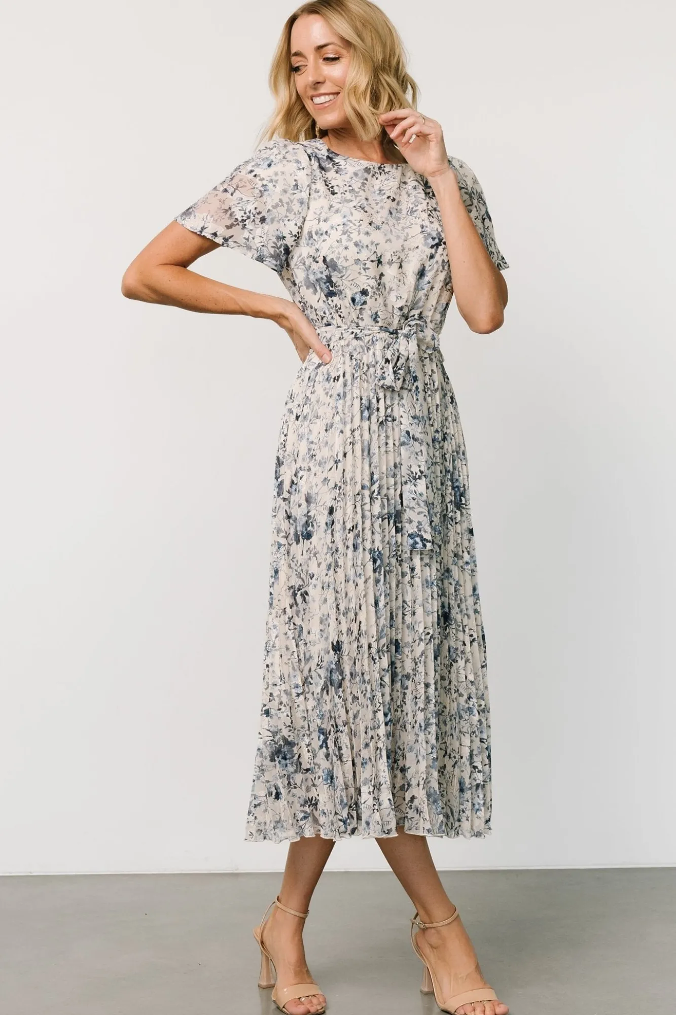Baltic Born Alexandra Pleated Dress | Off White + Blue