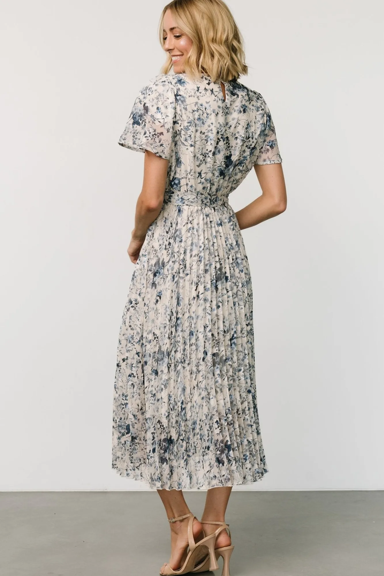 Baltic Born Alexandra Pleated Dress | Off White + Blue