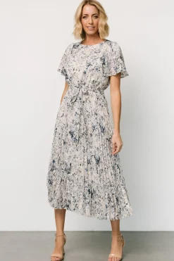 Baltic Born Alexandra Pleated Dress | Off White + Blue