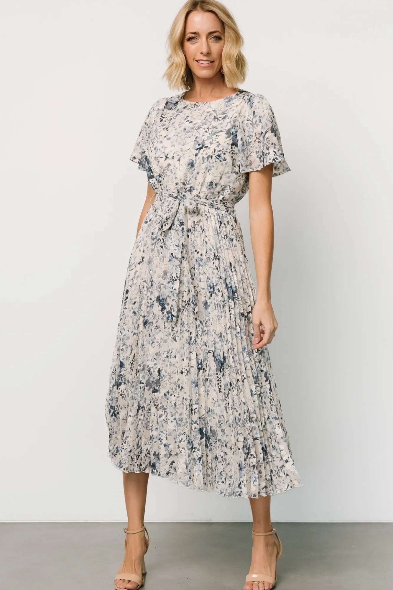 Baltic Born Alexandra Pleated Dress | Off White + Blue