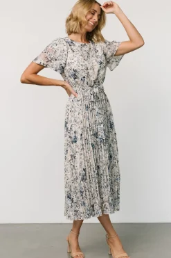 Baltic Born Alexandra Pleated Dress | Off White + Blue