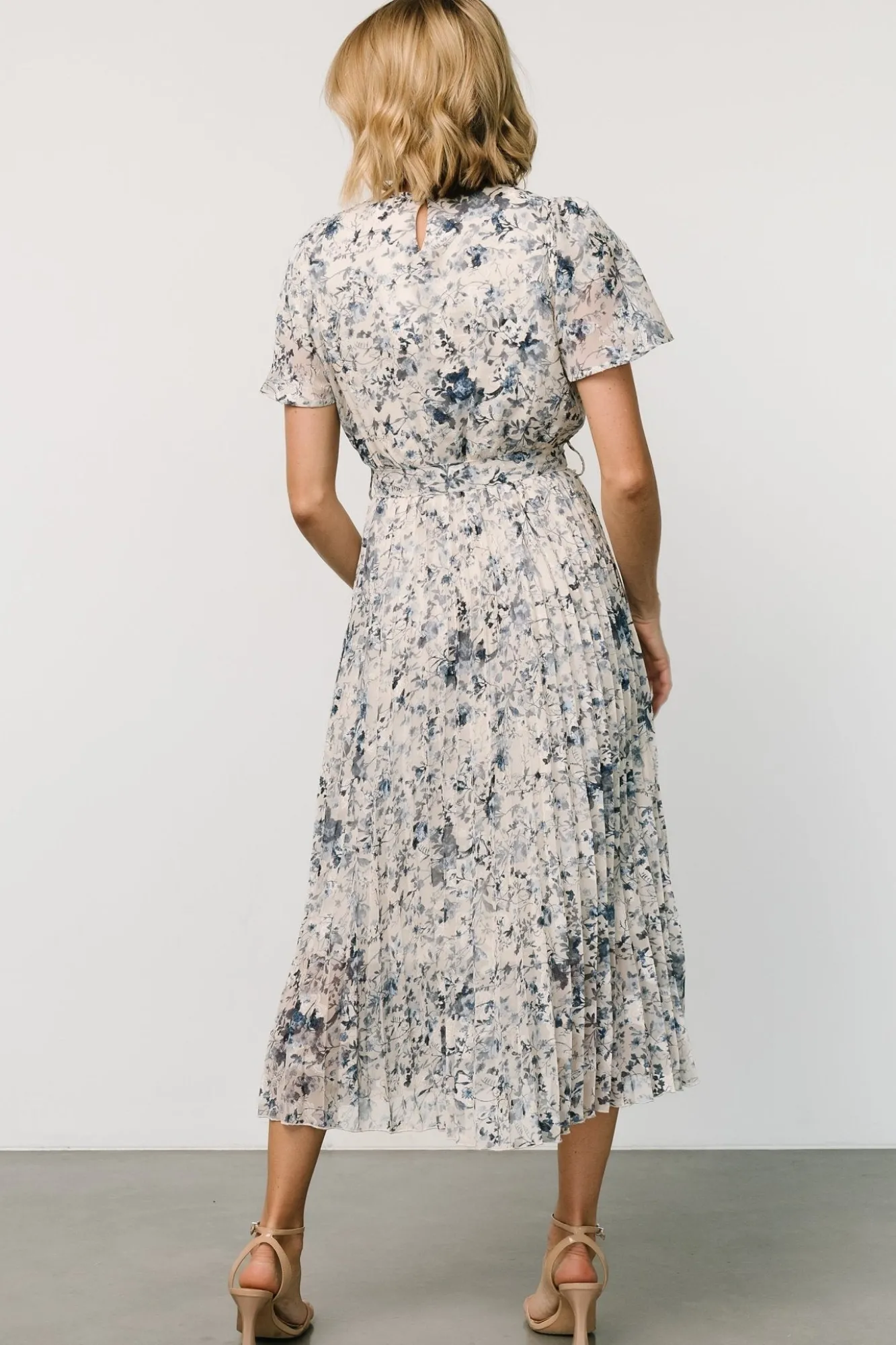 Baltic Born Alexandra Pleated Dress | Off White + Blue