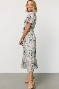Baltic Born Alexandra Pleated Dress | Off White + Blue