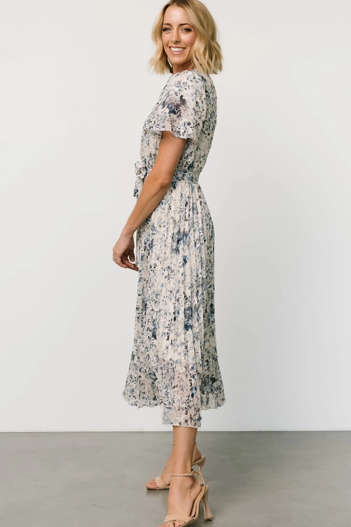 Baltic Born Alexandra Pleated Dress | Off White + Blue