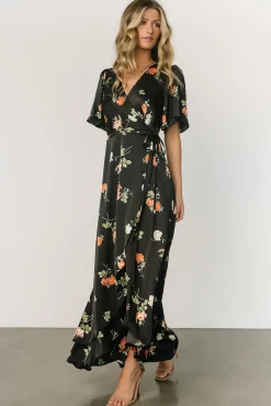 Baltic Born Amara Wrap Dress | Black + Coral Floral