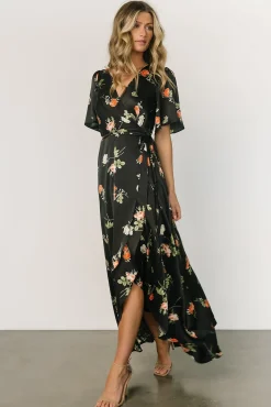 Baltic Born Amara Wrap Dress | Black + Coral Floral
