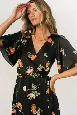 Baltic Born Amara Wrap Dress | Black + Coral Floral