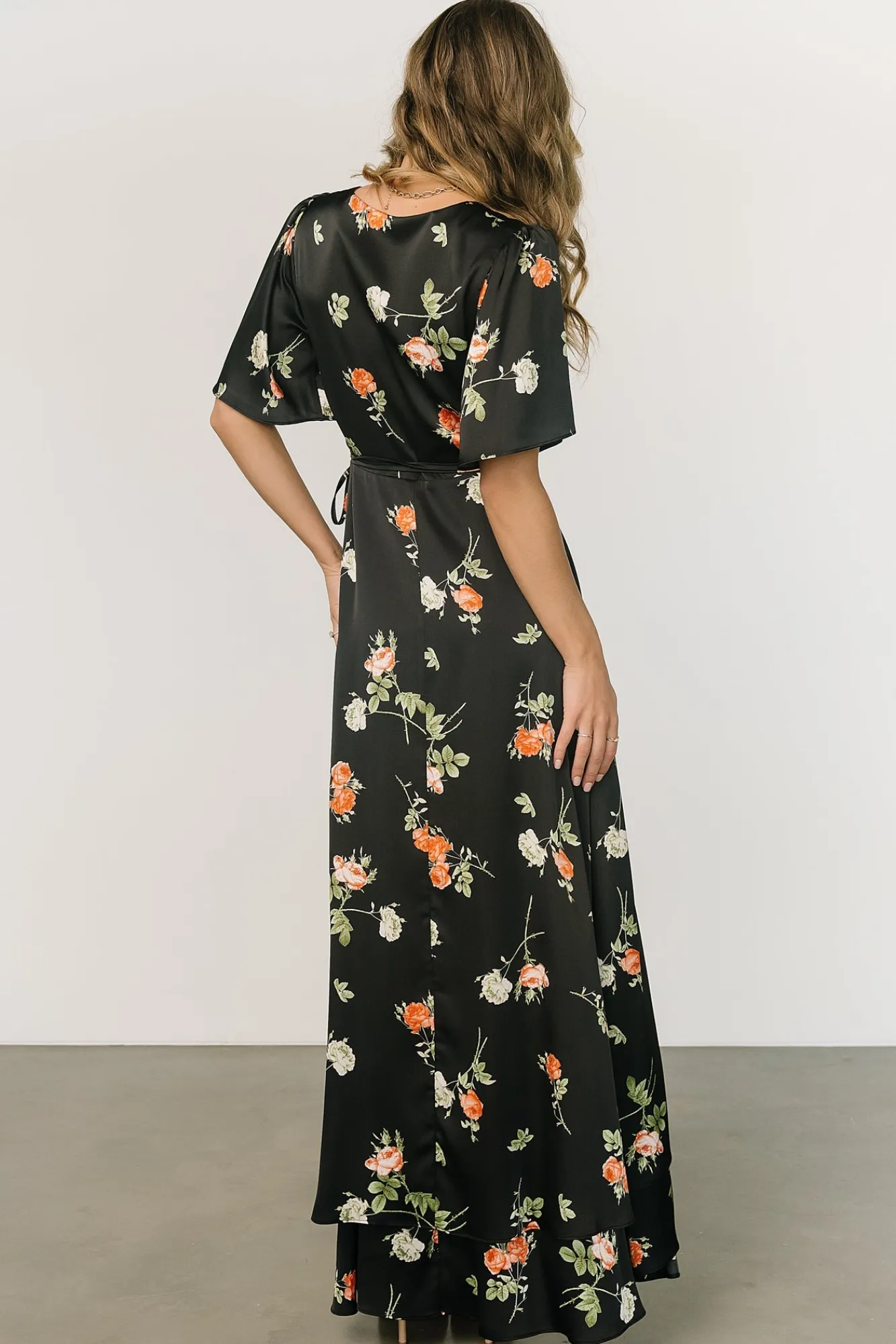 Baltic Born Amara Wrap Dress | Black + Coral Floral