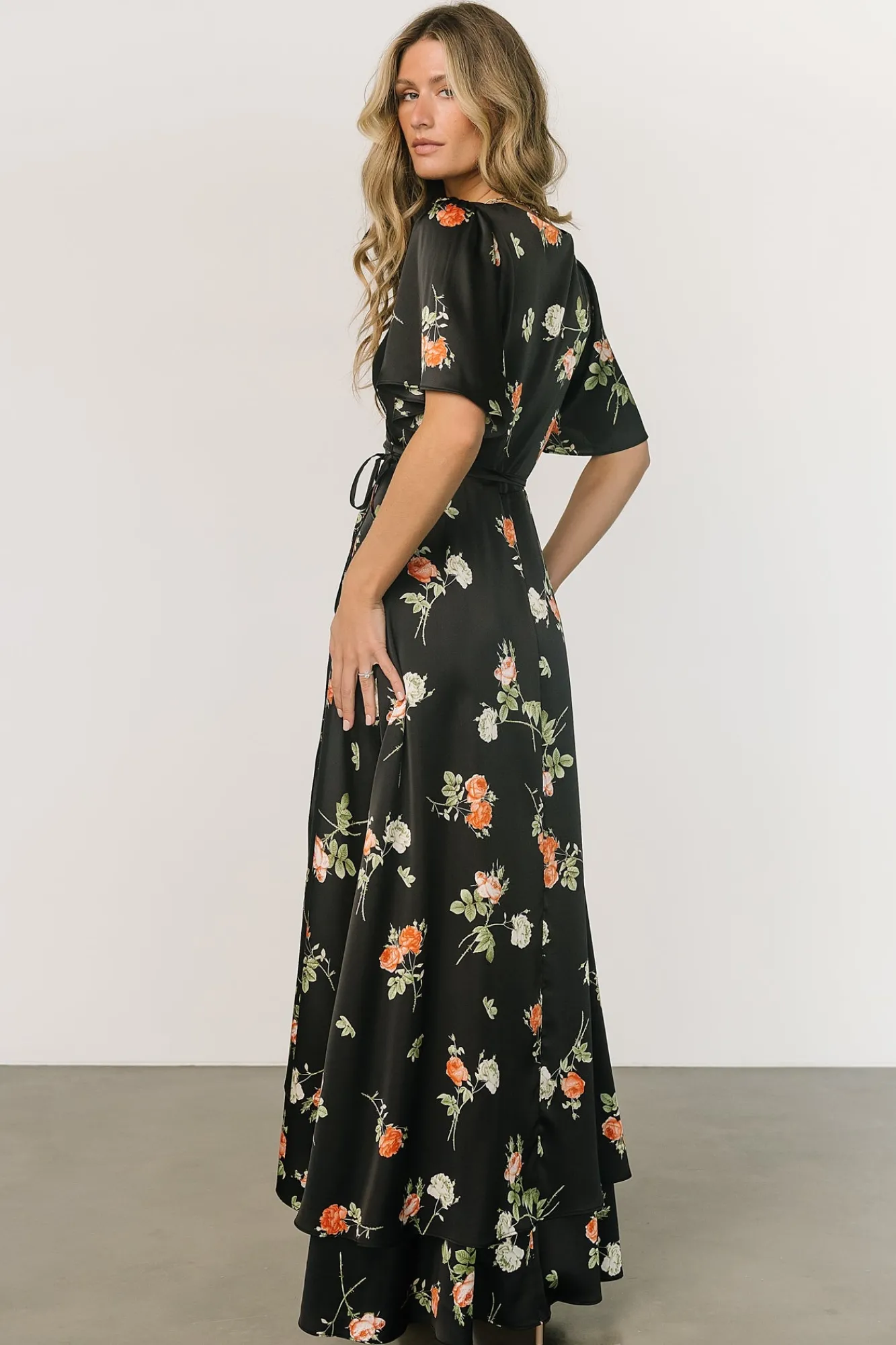 Baltic Born Amara Wrap Dress | Black + Coral Floral