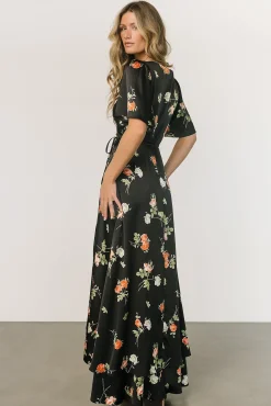 Baltic Born Amara Wrap Dress | Black + Coral Floral