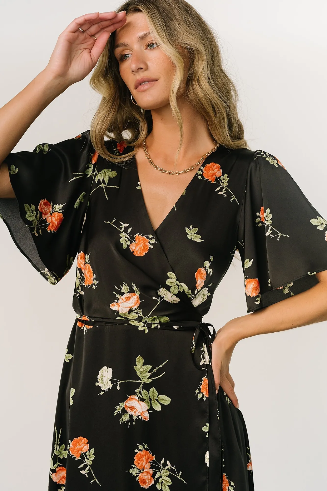 Baltic Born Amara Wrap Dress | Black + Coral Floral