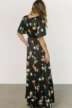 Baltic Born Amara Wrap Dress | Black + Coral Floral