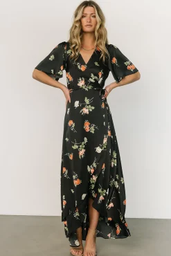 Baltic Born Amara Wrap Dress | Black + Coral Floral
