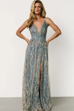 Baltic Born Anisa Shimmer Gown | Slate Blue + Rose Gold