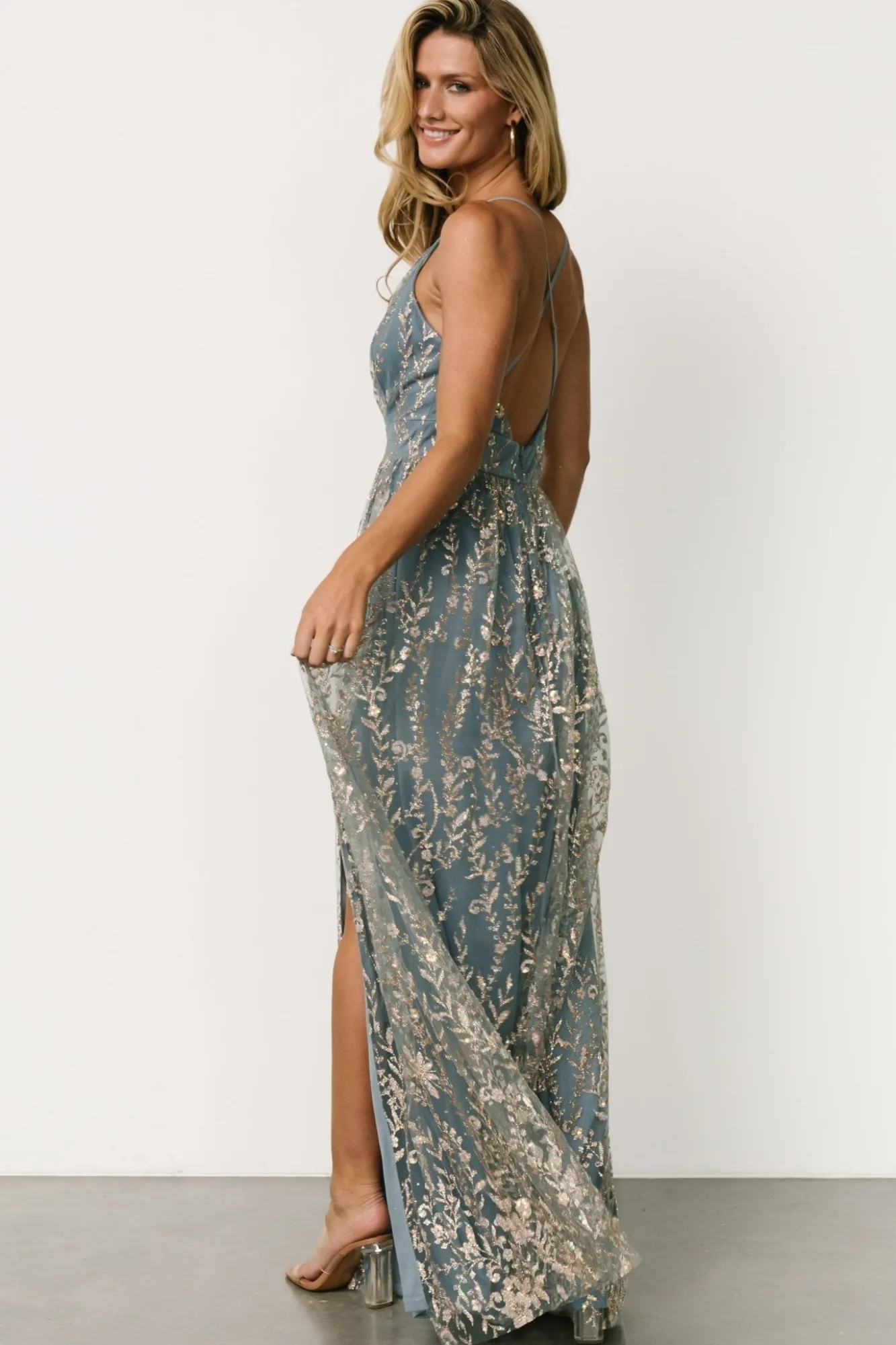 Baltic Born Anisa Shimmer Gown | Slate Blue + Rose Gold