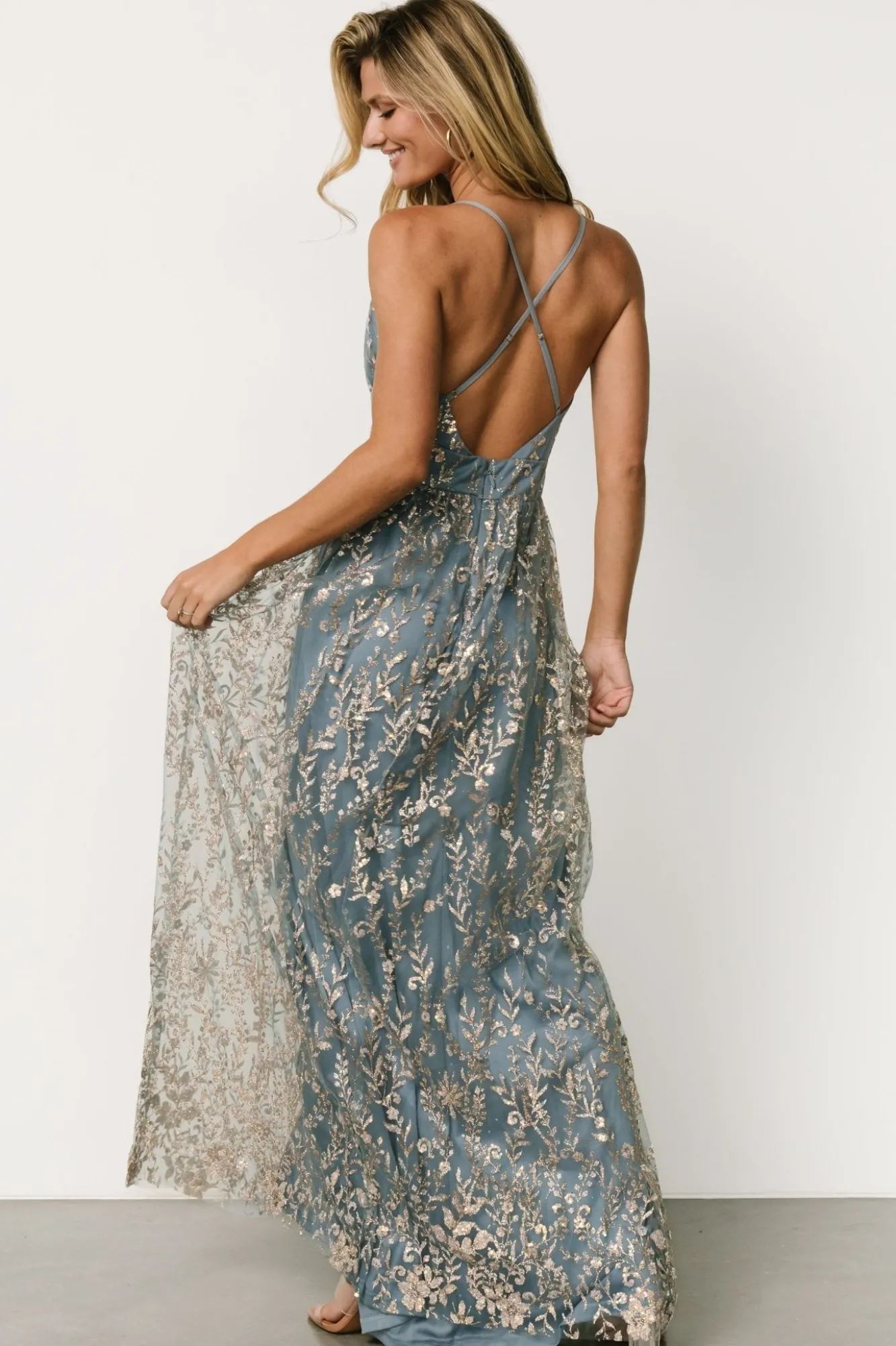 Baltic Born Anisa Shimmer Gown | Slate Blue + Rose Gold