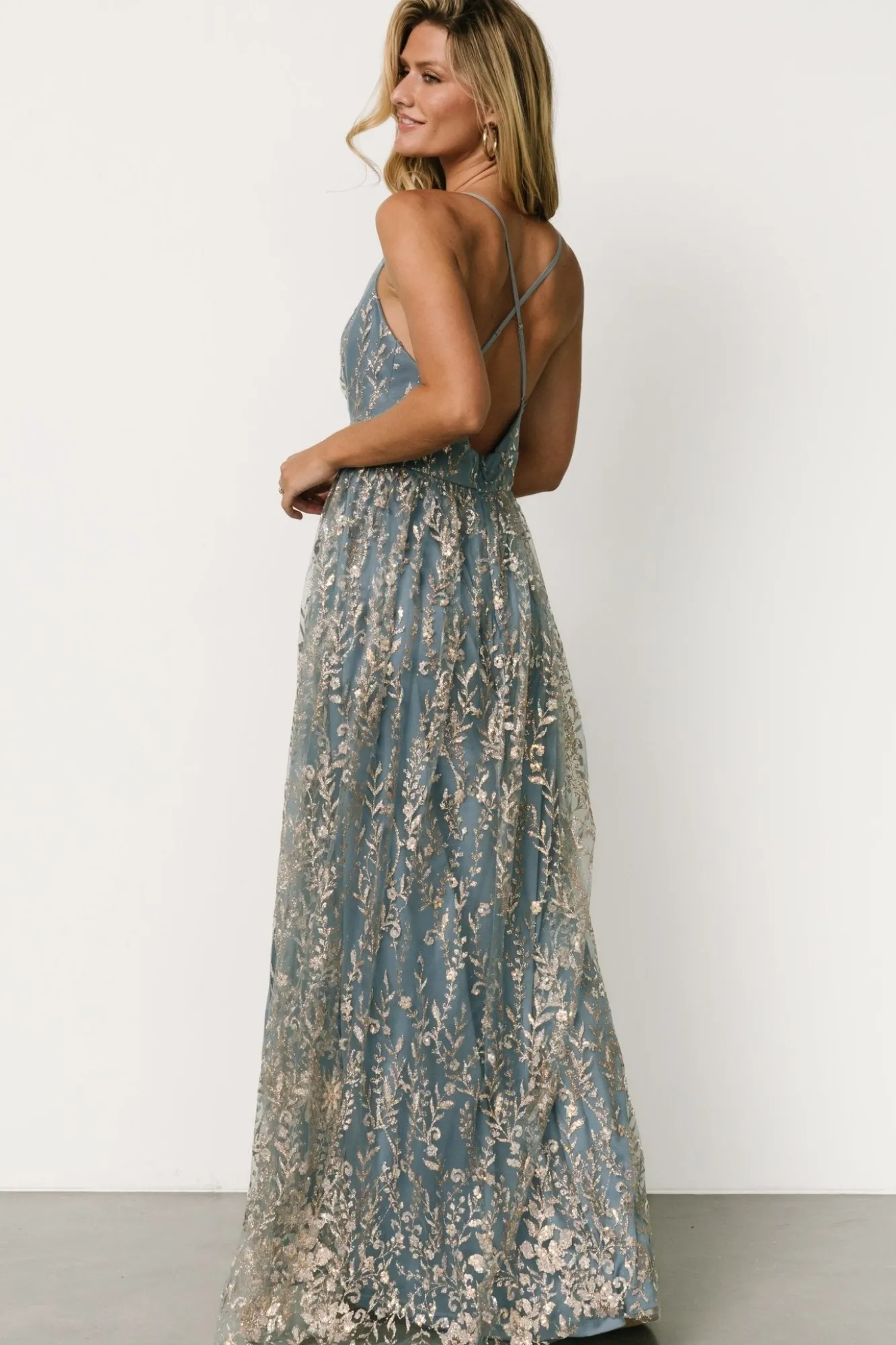 Baltic Born Anisa Shimmer Gown | Slate Blue + Rose Gold